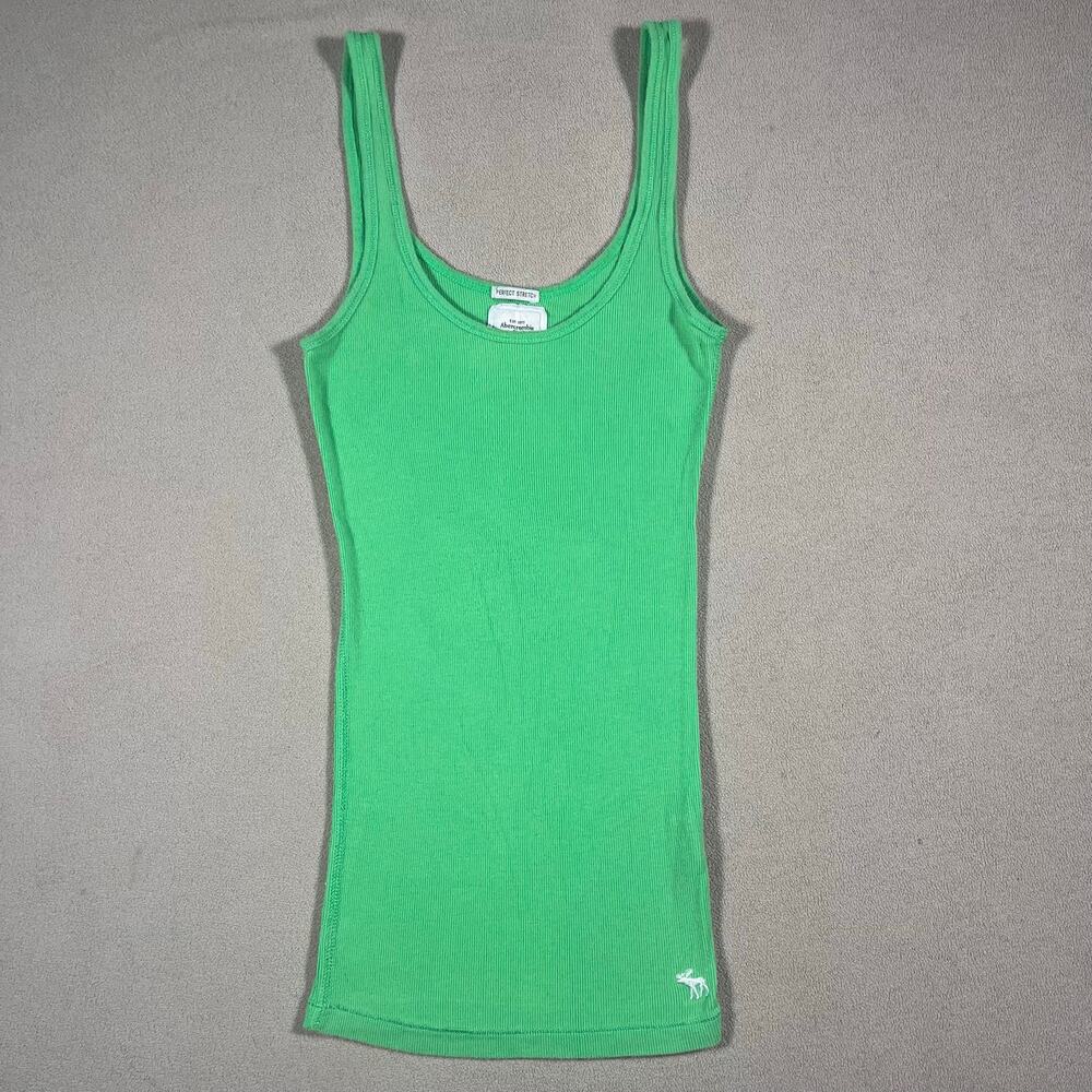 Y2K Vintage Abercrombie Neon Green Ribbed Scoop Neck Stretch Tank Top Cami Sz S